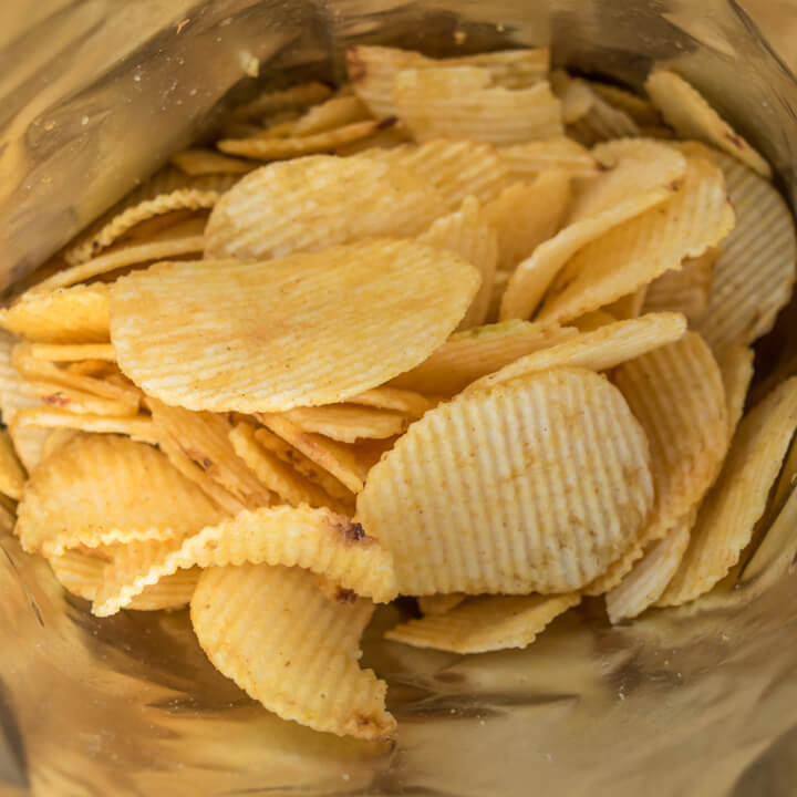 crisps potato chips in bag ready to eat